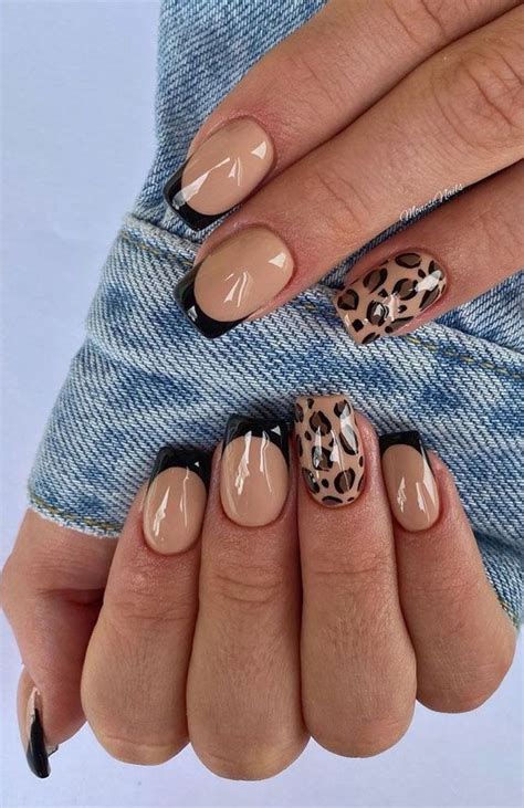 leopard print nails black - leopard print french nails.